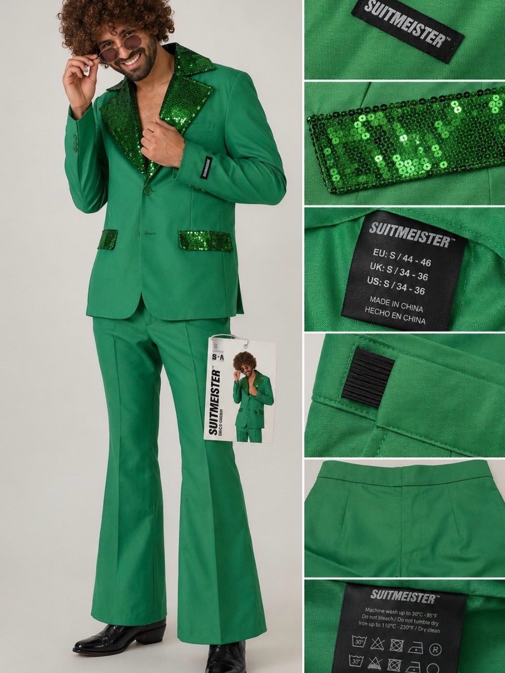 Suitmeister Men's Green Sequin Lapel Blazer with Matching Trousers